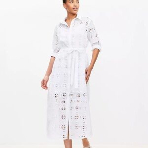 LOFT White Eyelet Midi Dress